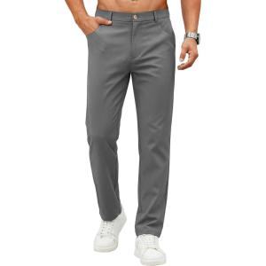 COOFANDY Men’s Casual Pants Elastic Waist Flat Front Dress Slacks Regular Fit Stretch Golf Pants Work Office Trousers(Dark Gray)