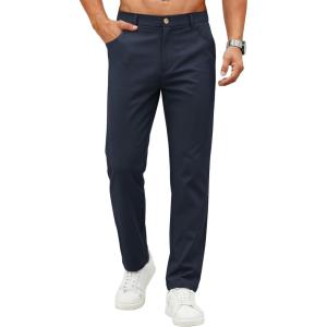 COOFANDY Men’s Casual Pants Elastic Waist Flat Front Dress Slacks Regular Fit Stretch Golf Pants Work Office Trousers(Deep Blue)