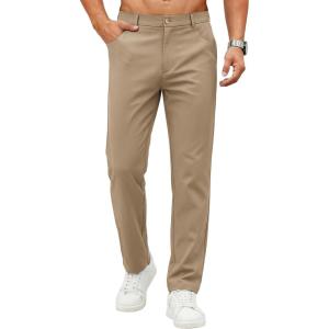 COOFANDY Men’s Casual Pants Elastic Waist Flat Front Dress Slacks Regular Fit Stretch Golf Pants Work Office Trousers(Khaki)