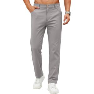 COOFANDY Men’s Casual Pants Elastic Waist Flat Front Dress Slacks Regular Fit Stretch Golf Pants Work Office Trousers(Light Gray)