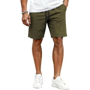 COOFANDY Mens Casual Shorts Cotton Drawstring Elastic Waist Lightweight 9″ Chino Golf Shorts Summer Beach Shorts(Army Green)