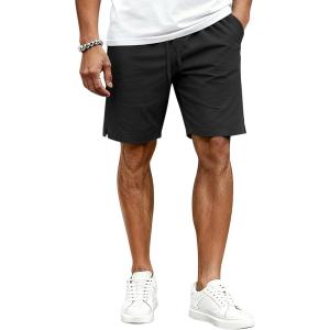 COOFANDY Mens Casual Shorts Cotton Drawstring Elastic Waist Lightweight 9″ Chino Golf Shorts Summer Beach Shorts(Black)
