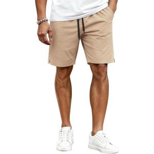 COOFANDY Mens Casual Shorts Cotton Drawstring Elastic Waist Lightweight 9″ Chino Golf Shorts Summer Beach Shorts(Khaki)