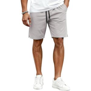 COOFANDY Mens Casual Shorts Cotton Drawstring Elastic Waist Lightweight 9″ Chino Golf Shorts Summer Beach Shorts(Light Grey)