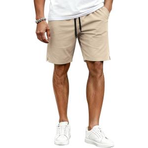 COOFANDY Mens Casual Shorts Cotton Drawstring Elastic Waist Lightweight 9″ Chino Golf Shorts Summer Beach Shorts(Light Khaki)