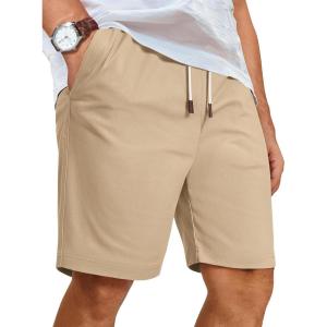 COOFANDY Mens Casual Shorts Cotton Elastic Waist Shorts Drawstring Summer Beach Shorts(Dark Khaki)