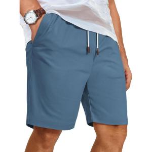 COOFANDY Mens Casual Shorts Cotton Elastic Waist Shorts Drawstring Summer Beach Shorts(Denim Blue)