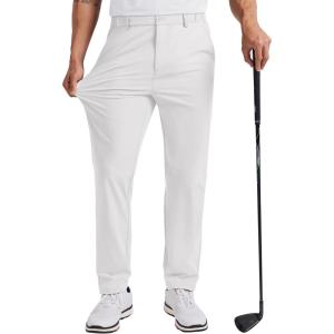 COOFANDY Mens Golf Pants 30″/32″/34″ Stretch Work Dress Pants Lightweight Quick Dry Comfy Trousers with 4 Pockets(White)