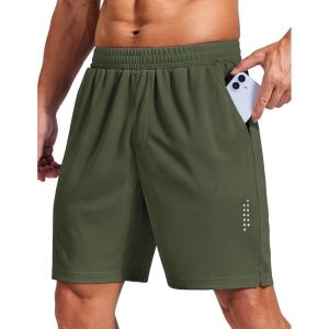 COOFANDY Mens Gym Athletic Shorts with Zipper Pockets Quick Dry 7″ Workout Running Training Shorts(Army Green)