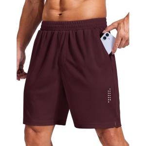 COOFANDY Mens Gym Athletic Shorts with Zipper Pockets Quick Dry 7″ Workout Running Training Shorts(Red)