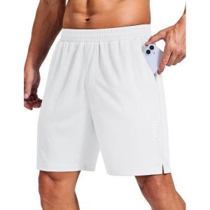 COOFANDY Mens Gym Athletic Shorts with Zipper Pockets Quick Dry 7″ Workout Running Training Shorts(White)