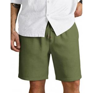 COOFANDY Men’s Linen Shorts 9″ Casual Summer Beach Shorts Elastic Waist Drawstring Vacation Short with Pockets(Army Green)