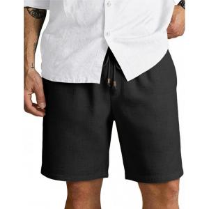 COOFANDY Men’s Linen Shorts 9″ Casual Summer Beach Shorts Elastic Waist Drawstring Vacation Short with Pockets(Black)