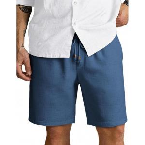 COOFANDY Men’s Linen Shorts 9″ Casual Summer Beach Shorts Elastic Waist Drawstring Vacation Short with Pockets(Dark Blue)