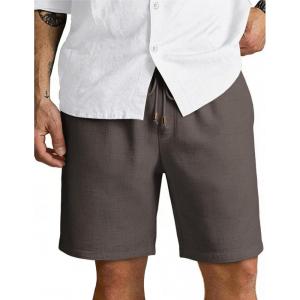 COOFANDY Men’s Linen Shorts 9″ Casual Summer Beach Shorts Elastic Waist Drawstring Vacation Short with Pockets(Dark Gray)