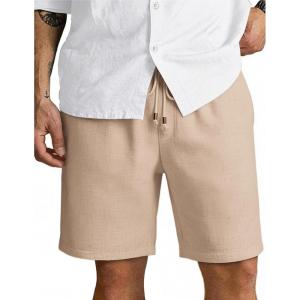 COOFANDY Men’s Linen Shorts 9″ Casual Summer Beach Shorts Elastic Waist Drawstring Vacation Short with Pockets(Dark Khaki)
