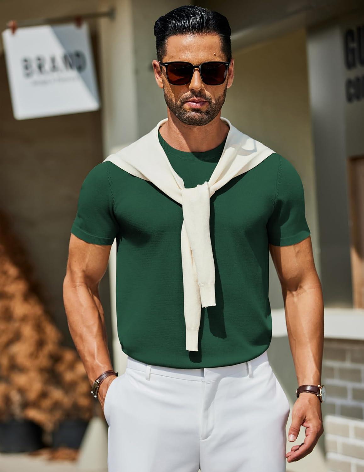 imageCOOFANDY Mens Casual TShirts Short Sleeve Crewneck Pullover Classic Knit Tee ShirtsDark Green
