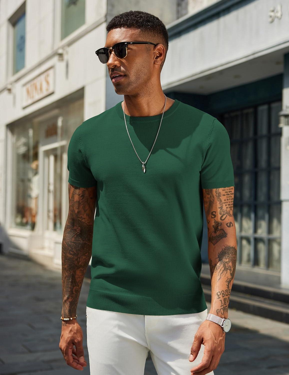 imageCOOFANDY Mens Casual TShirts Short Sleeve Crewneck Pullover Classic Knit Tee ShirtsDark Green