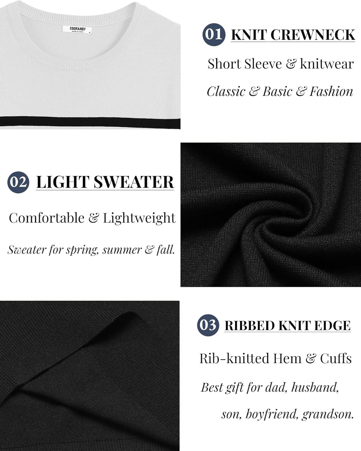 imageCOOFANDY Mens Casual TShirts Short Sleeve Crewneck Pullover Classic Knit Tee ShirtsStripe Black White