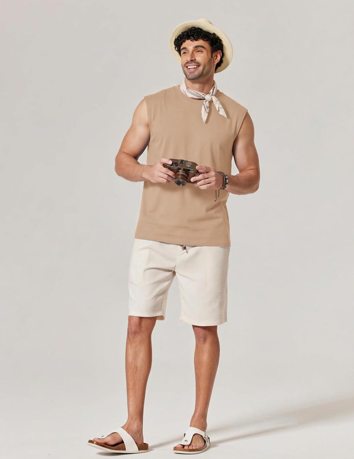 imageCOOFANDY Mens Casual Tank Tops Cotton Workout Sleeveless Shirt Breathable Tank Shirts Summer Muscle Tee Large Khaki