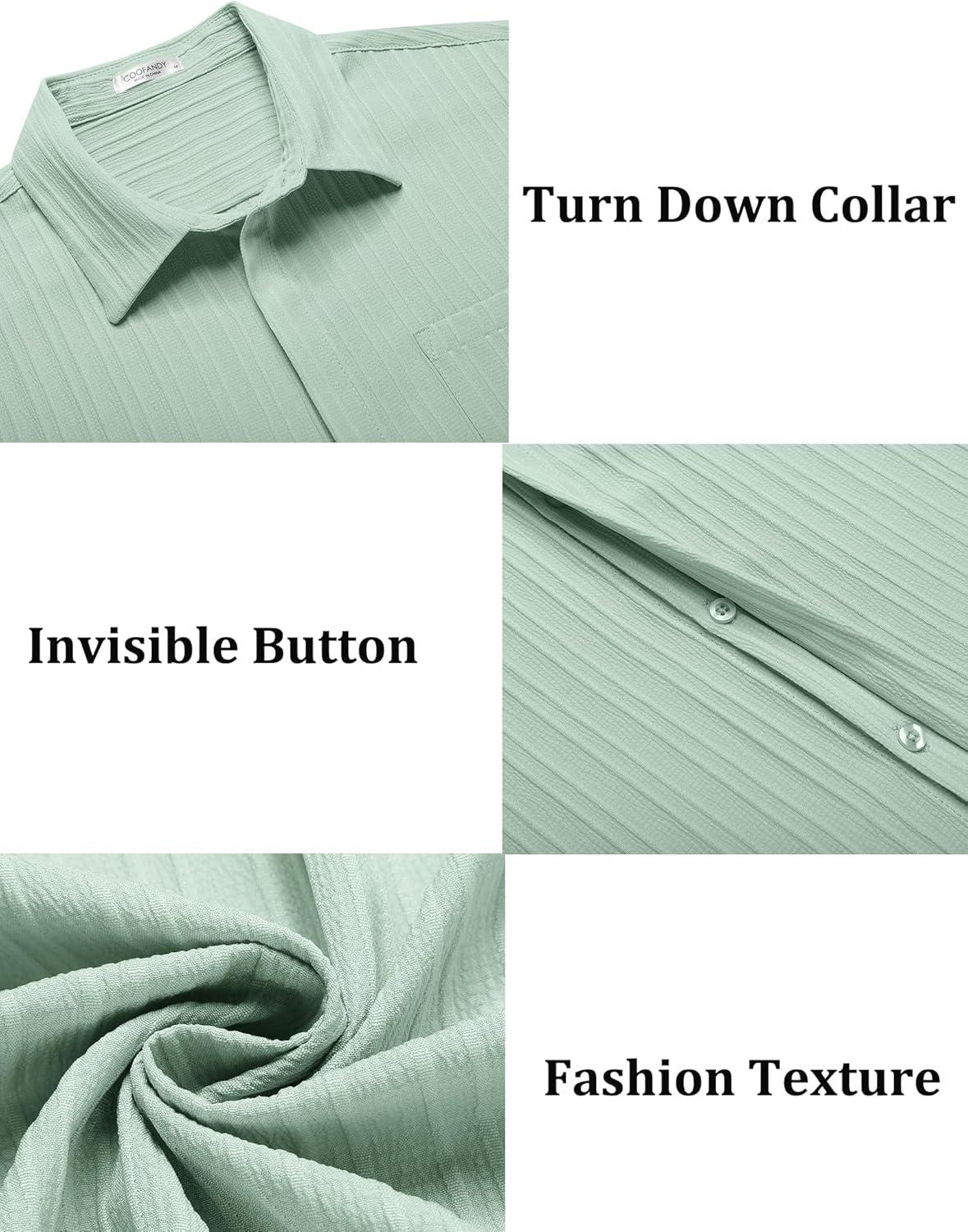 imageCOOFANDY Mens Casual Textured Short Sleeve Button Down Summer Beach ShirtLight Green