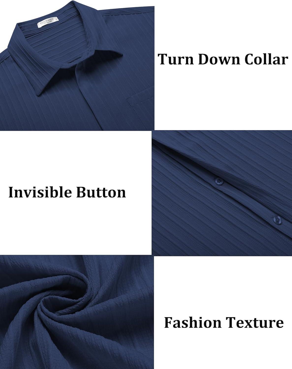 imageCOOFANDY Mens Casual Textured Short Sleeve Button Down Summer Beach ShirtNavy Blue