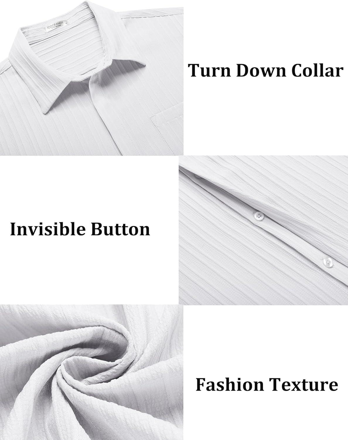imageCOOFANDY Mens Casual Textured Short Sleeve Button Down Summer Beach ShirtWhite
