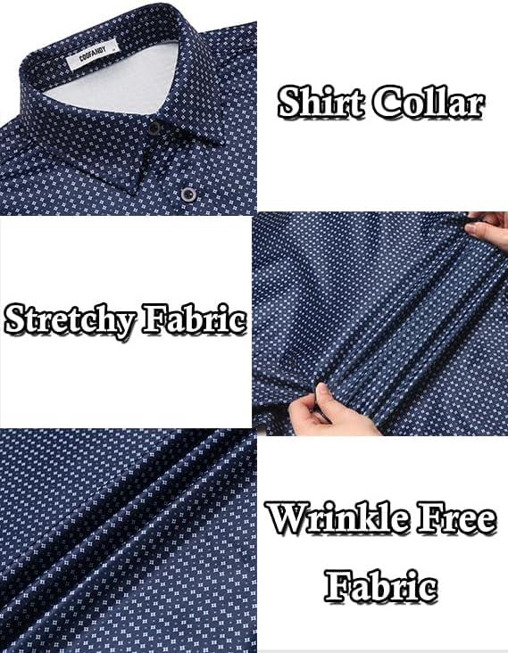 imageCOOFANDY Mens Casual Wrinkle Free Shirts Short Sleeve Button Down Summer Stretch Dress ShirtWhite Geometric Shape Blue