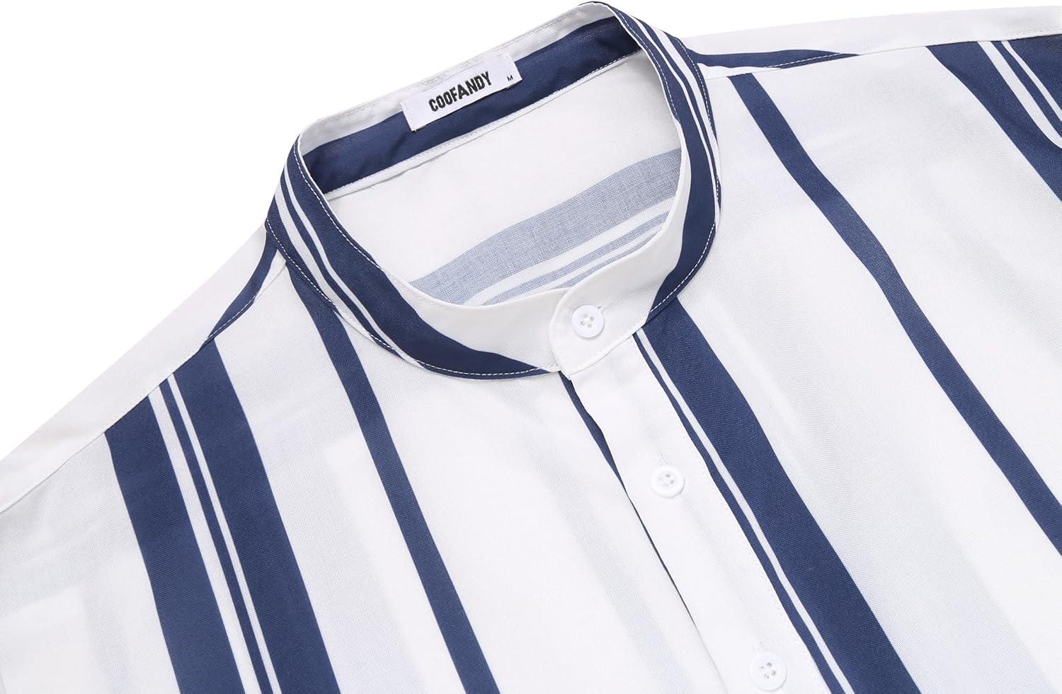 imageCOOFANDY Mens Cotton Linen Henley TShirt Long Sleeve Hippie Casual Beach TShirtsDark Blue Stripes