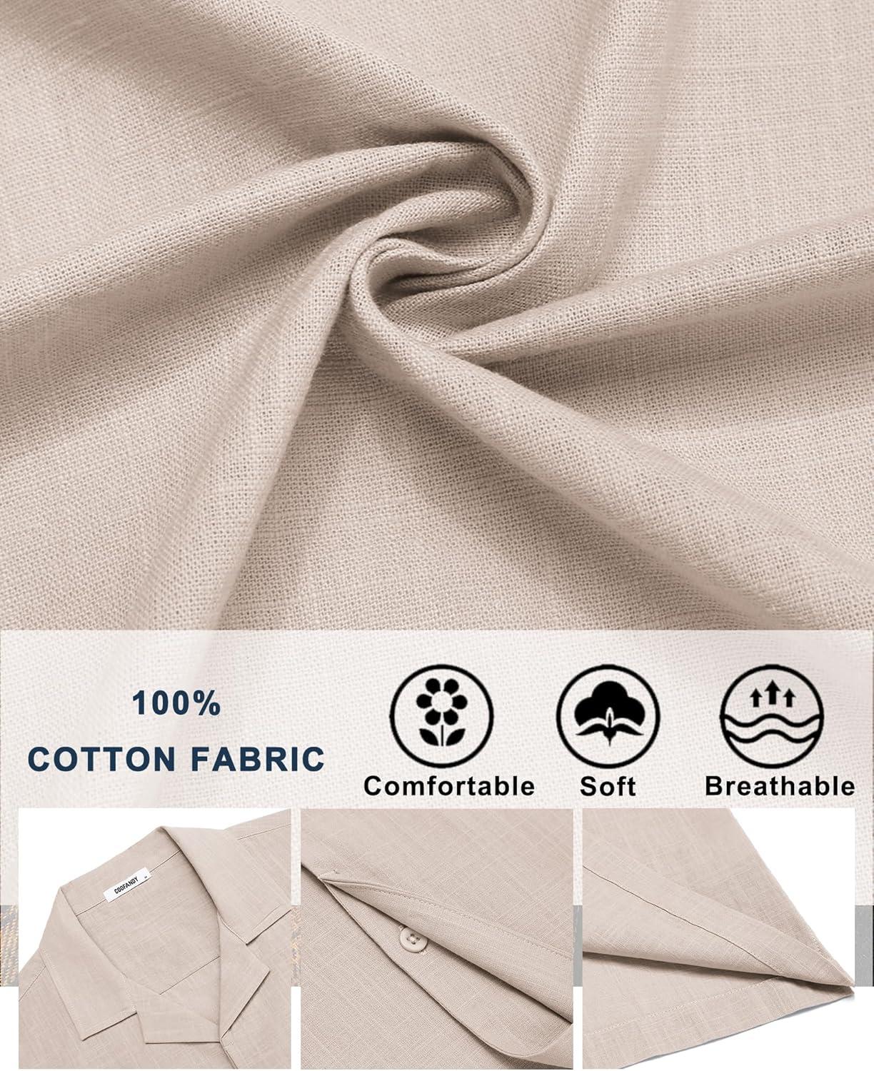 imageCOOFANDY Mens Cotton Shirts Short Sleeve Button Down Shirts Casual Beach Summer Cuban Collar ShirtBeige