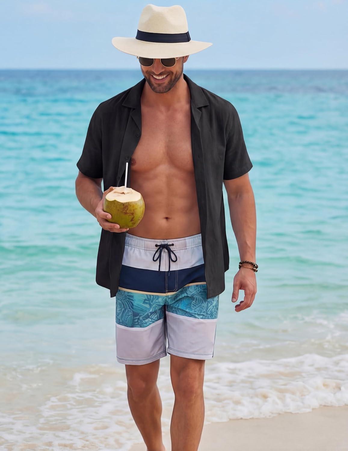 imageCOOFANDY Mens Cotton Shirts Short Sleeve Button Down Shirts Casual Beach Summer Cuban Collar ShirtBlack