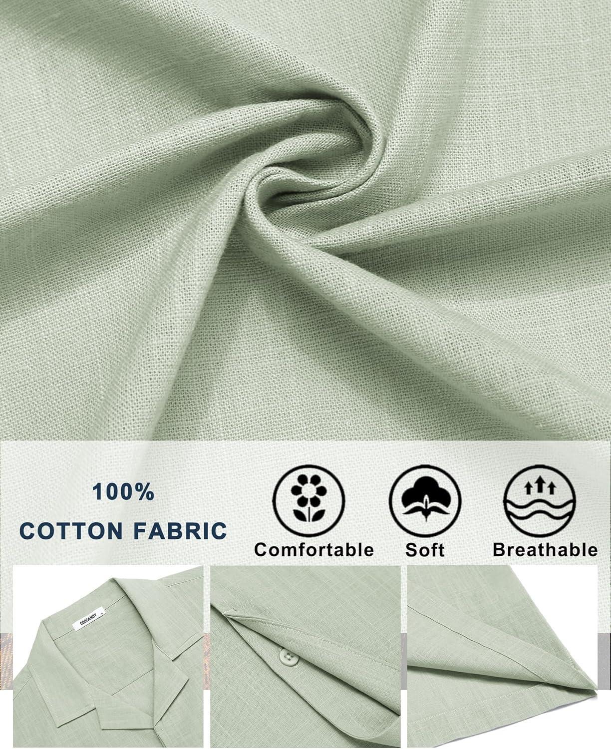 imageCOOFANDY Mens Cotton Shirts Short Sleeve Button Down Shirts Casual Beach Summer Cuban Collar ShirtSage Green