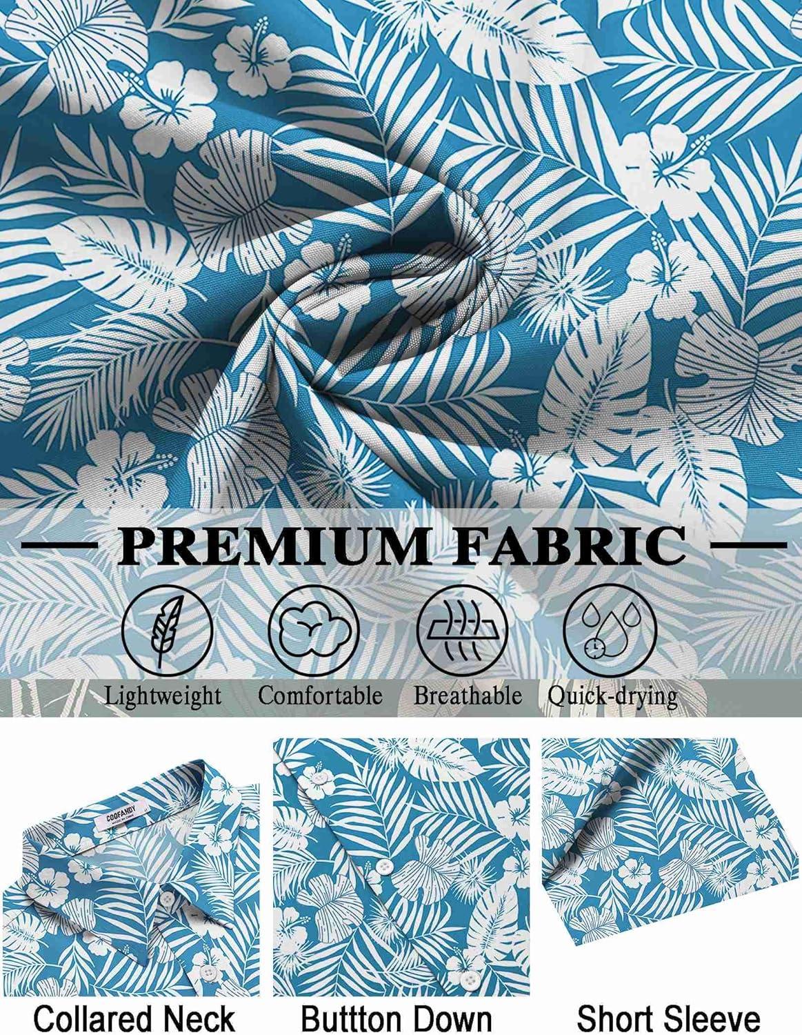 imageCOOFANDY Mens Hawaiian Shirt Short Sleeve Button Down Shirts Tropical Floral Summer Beach ShirtsAquamarine Tropical Leaf