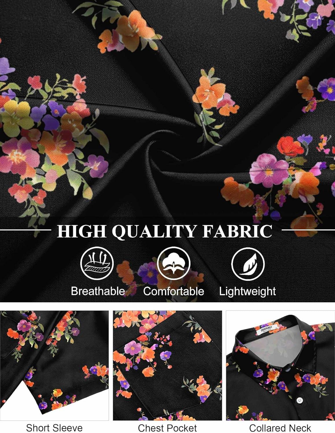 imageCOOFANDY Mens Hawaiian Shirt Short Sleeve Floral Button Down Shirts Tropical Holiday Beach ShirtsBlack Redpurple Flower