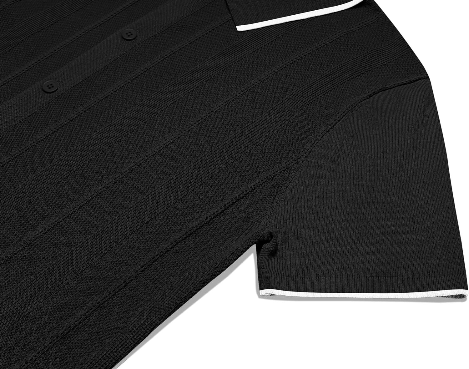 imageCOOFANDY Mens Knit Short Sleeve Button Down Polo ShirtsBlack White