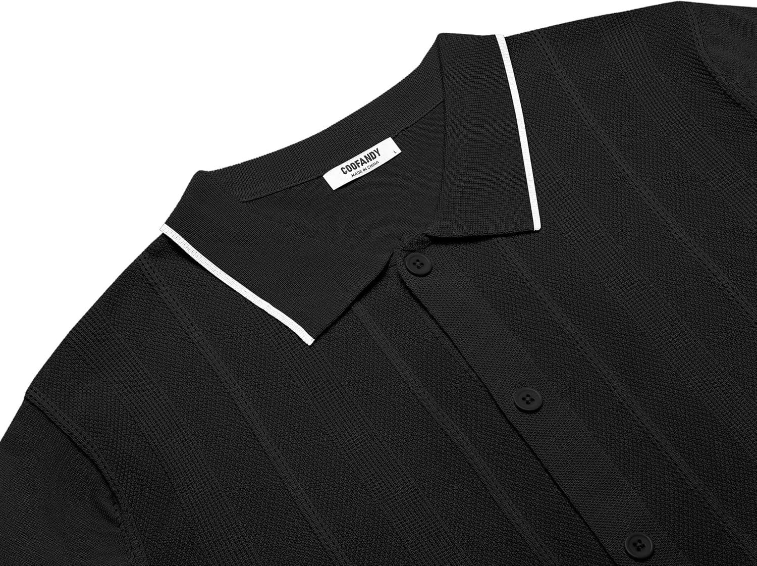 imageCOOFANDY Mens Knit Short Sleeve Button Down Polo ShirtsBlack White