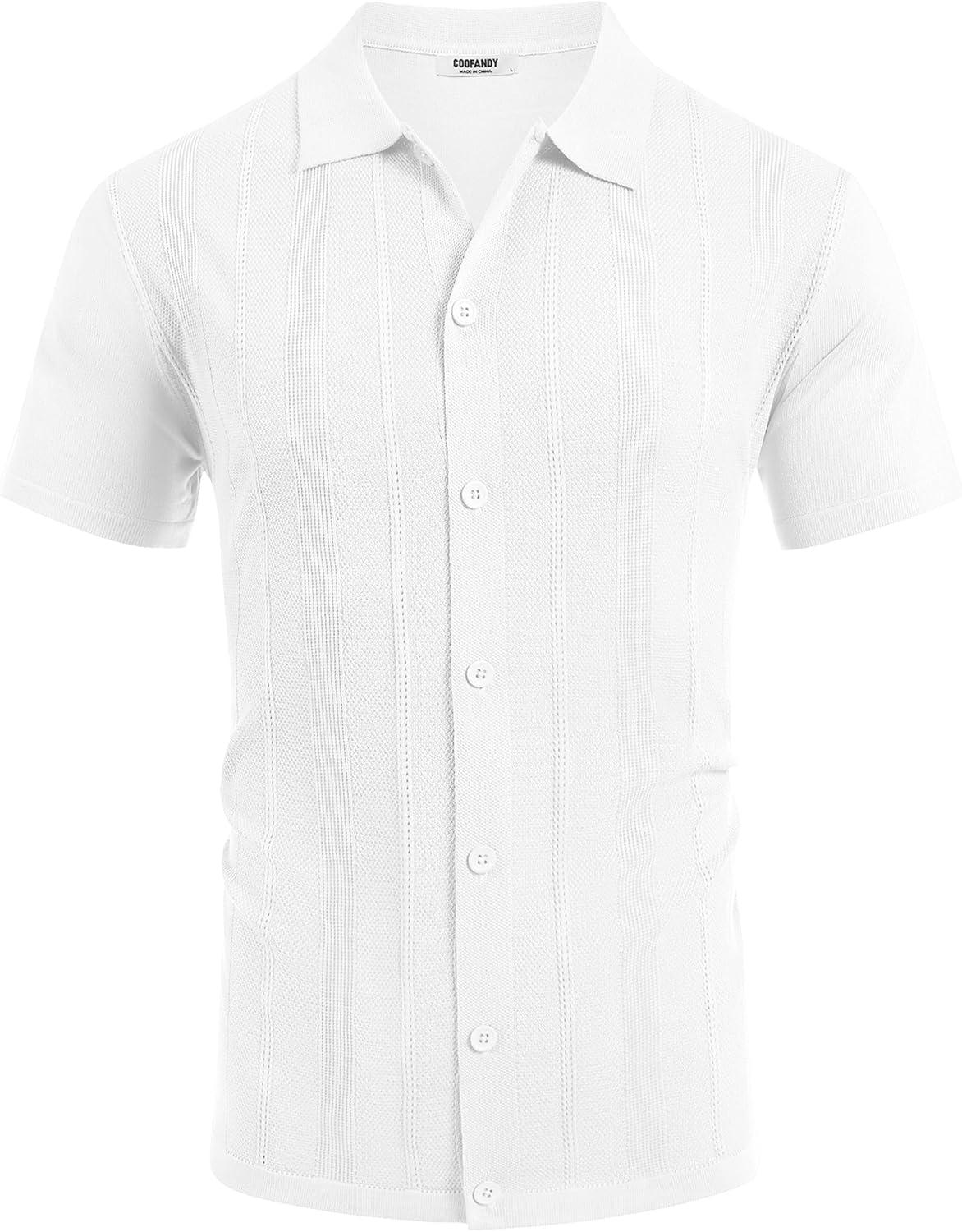 imageCOOFANDY Mens Knit Short Sleeve Button Down Polo ShirtsWhite