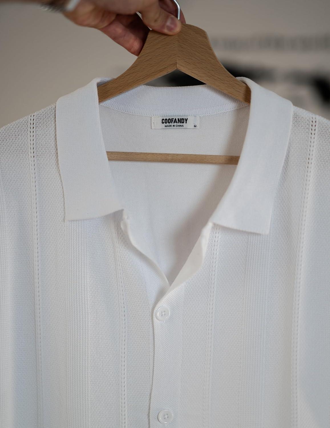 imageCOOFANDY Mens Knit Short Sleeve Button Down Polo ShirtsWhite