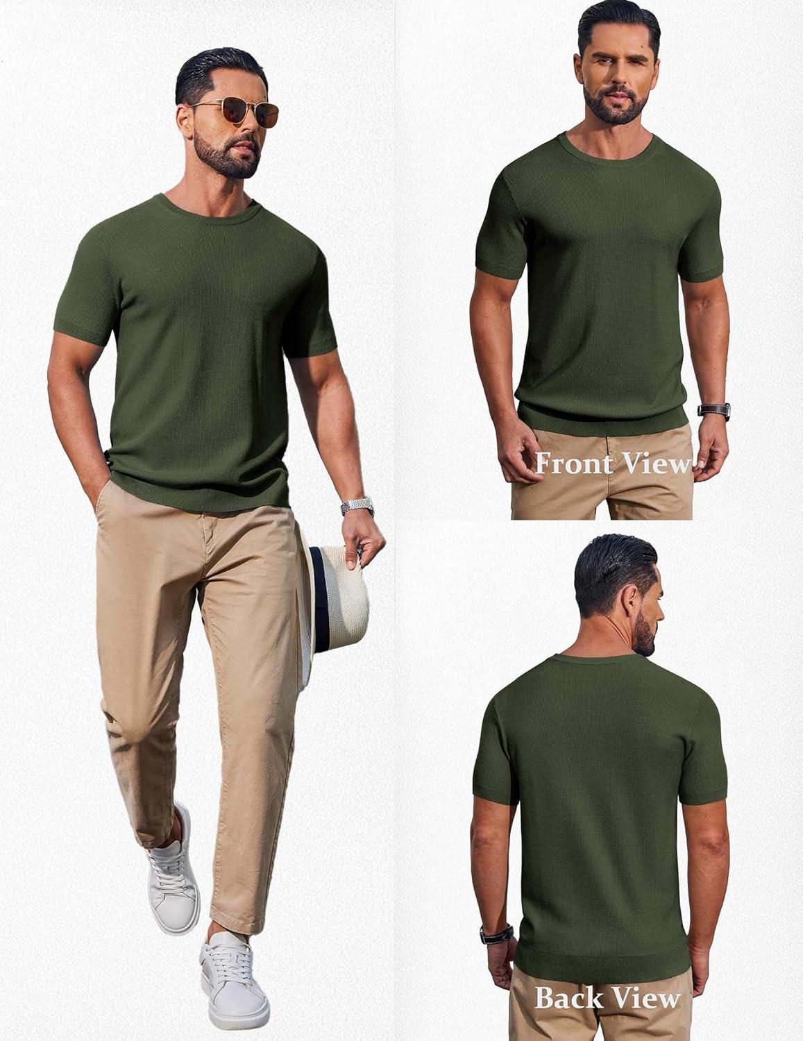 imageCOOFANDY Mens Knit TShirts Casual Short Sleeve Crewneck Shirt Textured Pullover TeesArmy Green