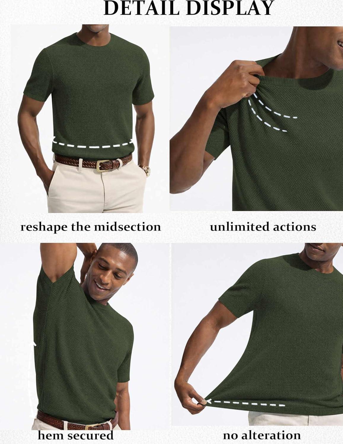 imageCOOFANDY Mens Knit TShirts Casual Short Sleeve Crewneck Shirt Textured Pullover TeesArmy Green