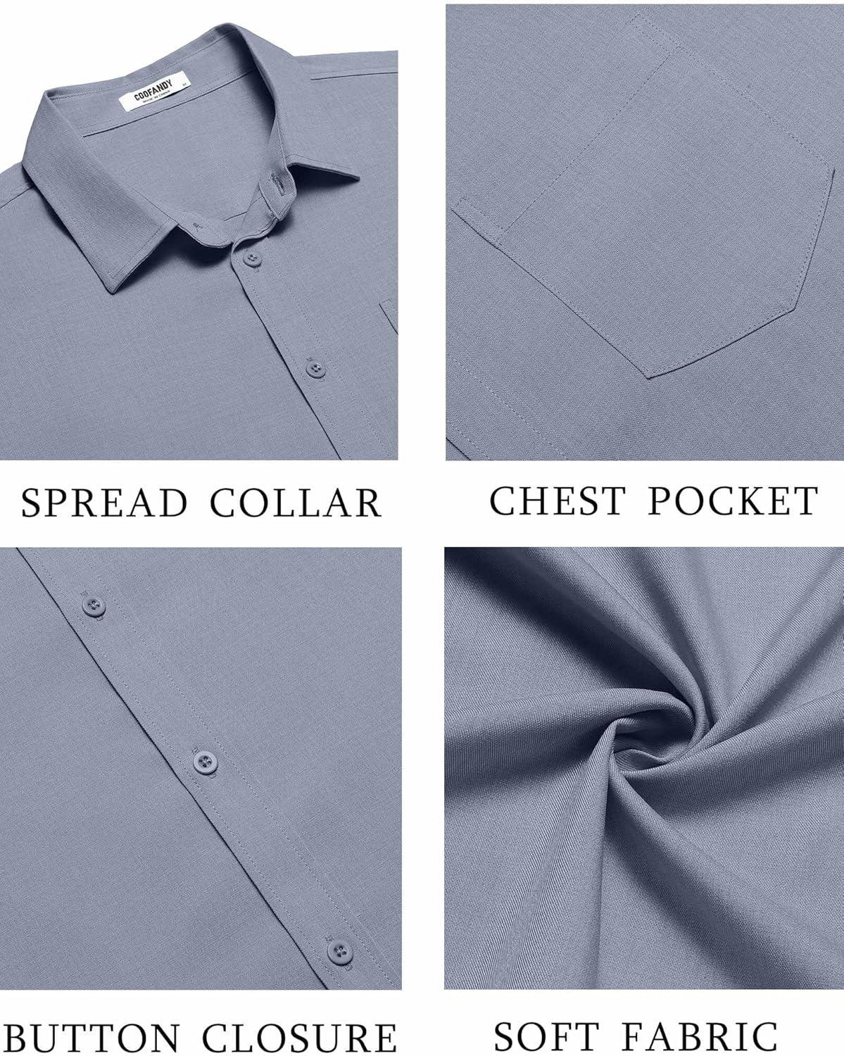 imageCOOFANDY Mens Linen Shirt Summer Beach Vacation Shirts Casual Button Down Short Sleeve Top Resort Wear for Men Grey Blue