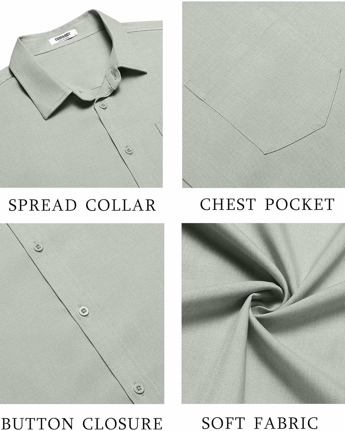 imageCOOFANDY Mens Linen Shirt Summer Beach Vacation Shirts Casual Button Down Short Sleeve Top Resort Wear for Men Light Green