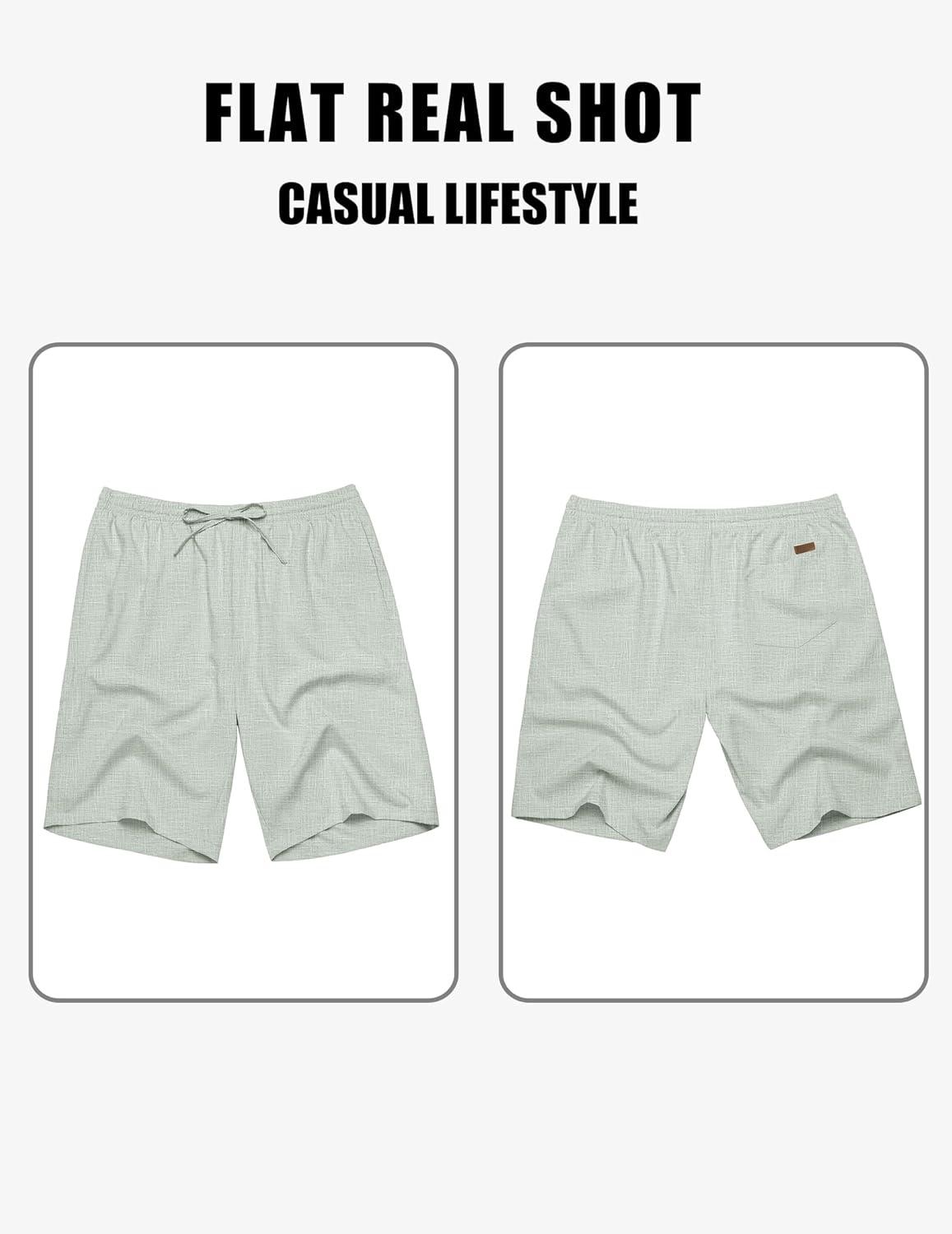 imageCOOFANDY Mens Linen Shorts 9 Elastic Waist Drawstring Casual Shorts Lightweight Summer Beach ShortsLight Green