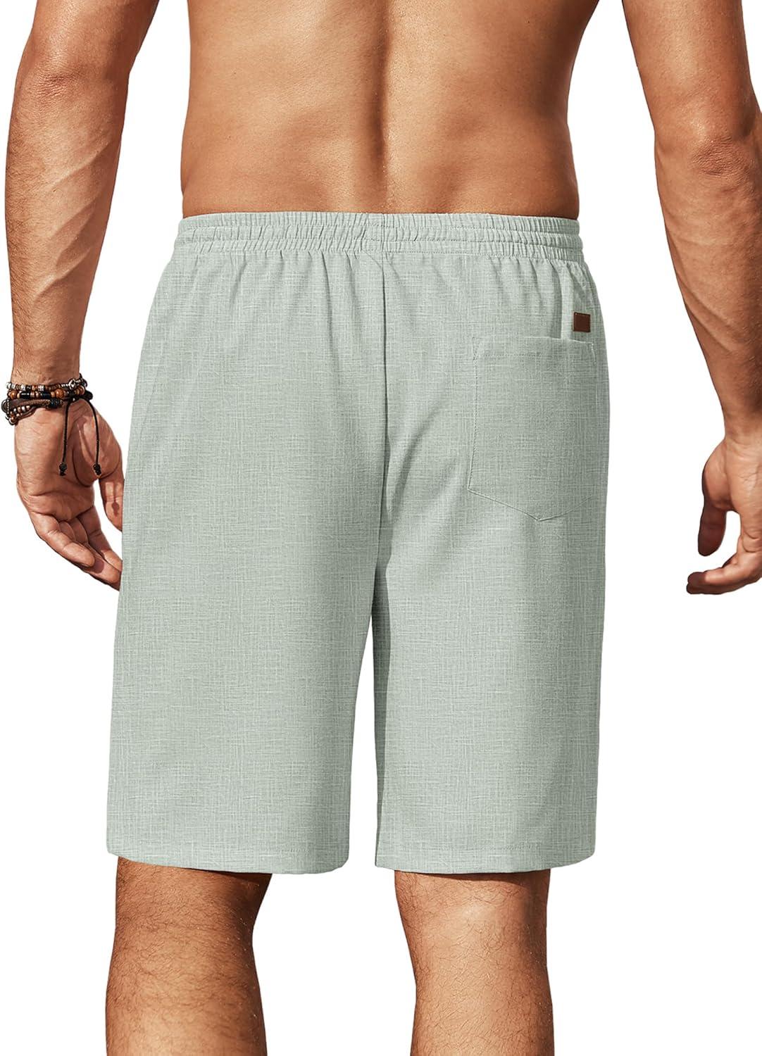 imageCOOFANDY Mens Linen Shorts 9 Elastic Waist Drawstring Casual Shorts Lightweight Summer Beach ShortsLight Green