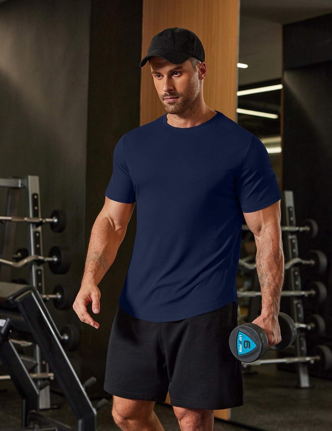 imageCOOFANDY Mens Muscle T Shirts Short Sleeve Slim Fit Tshirts Gym Workout Athletic Crewneck ShirtDark Blue