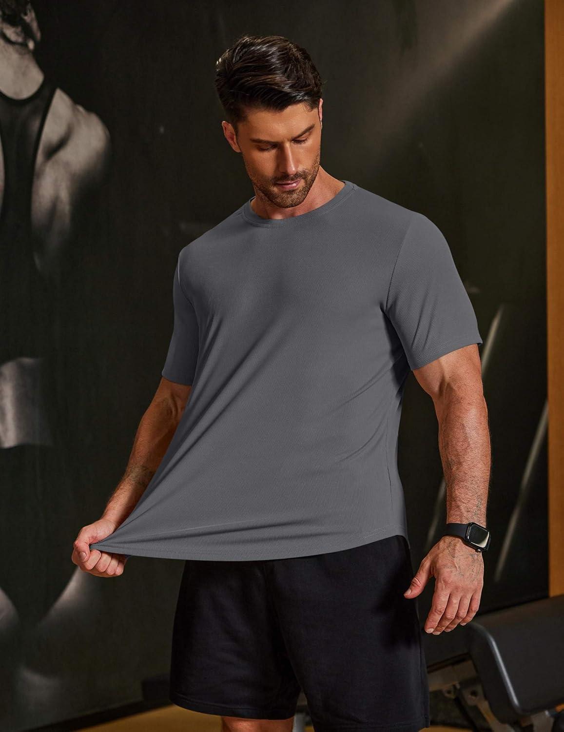 imageCOOFANDY Mens Muscle T Shirts Short Sleeve Slim Fit Tshirts Gym Workout Athletic Crewneck ShirtDark Grey