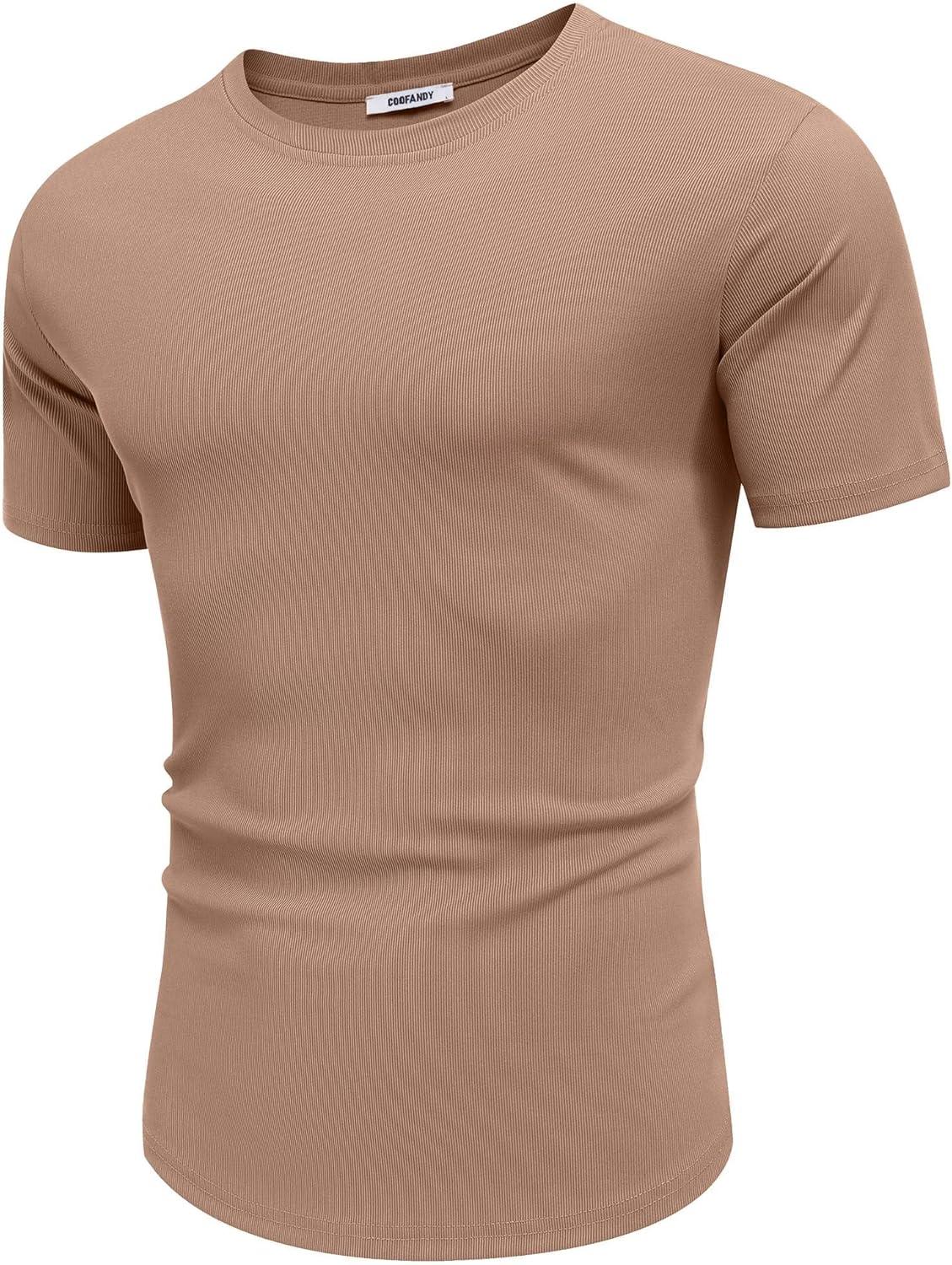 imageCOOFANDY Mens Muscle T Shirts Short Sleeve Slim Fit Tshirts Gym Workout Athletic Crewneck ShirtKhaki