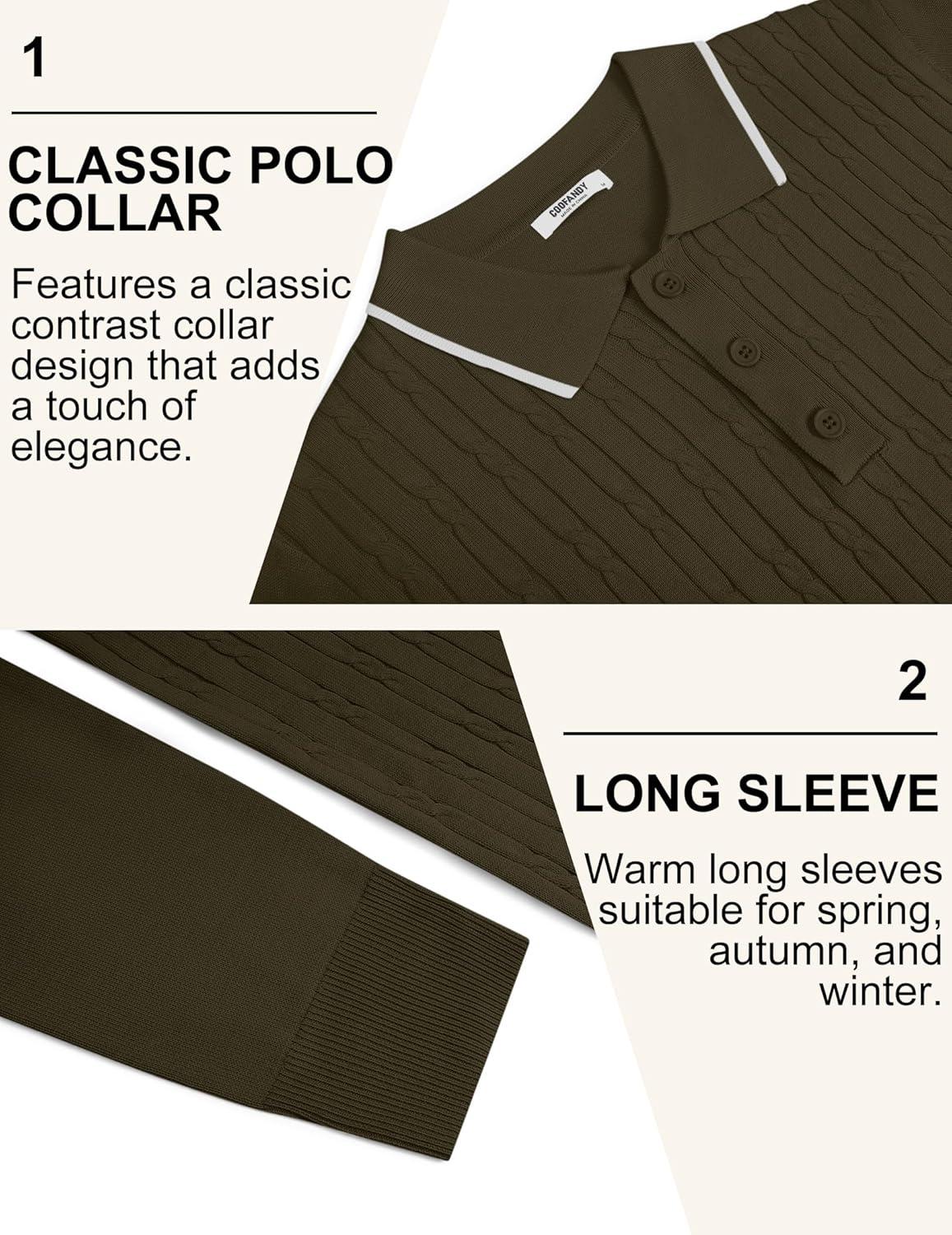 imageCOOFANDY Mens Polo Sweater Casual Long Sleeve Knit Polos Button Down Collared Golf Pullover SweatersArmy Green
