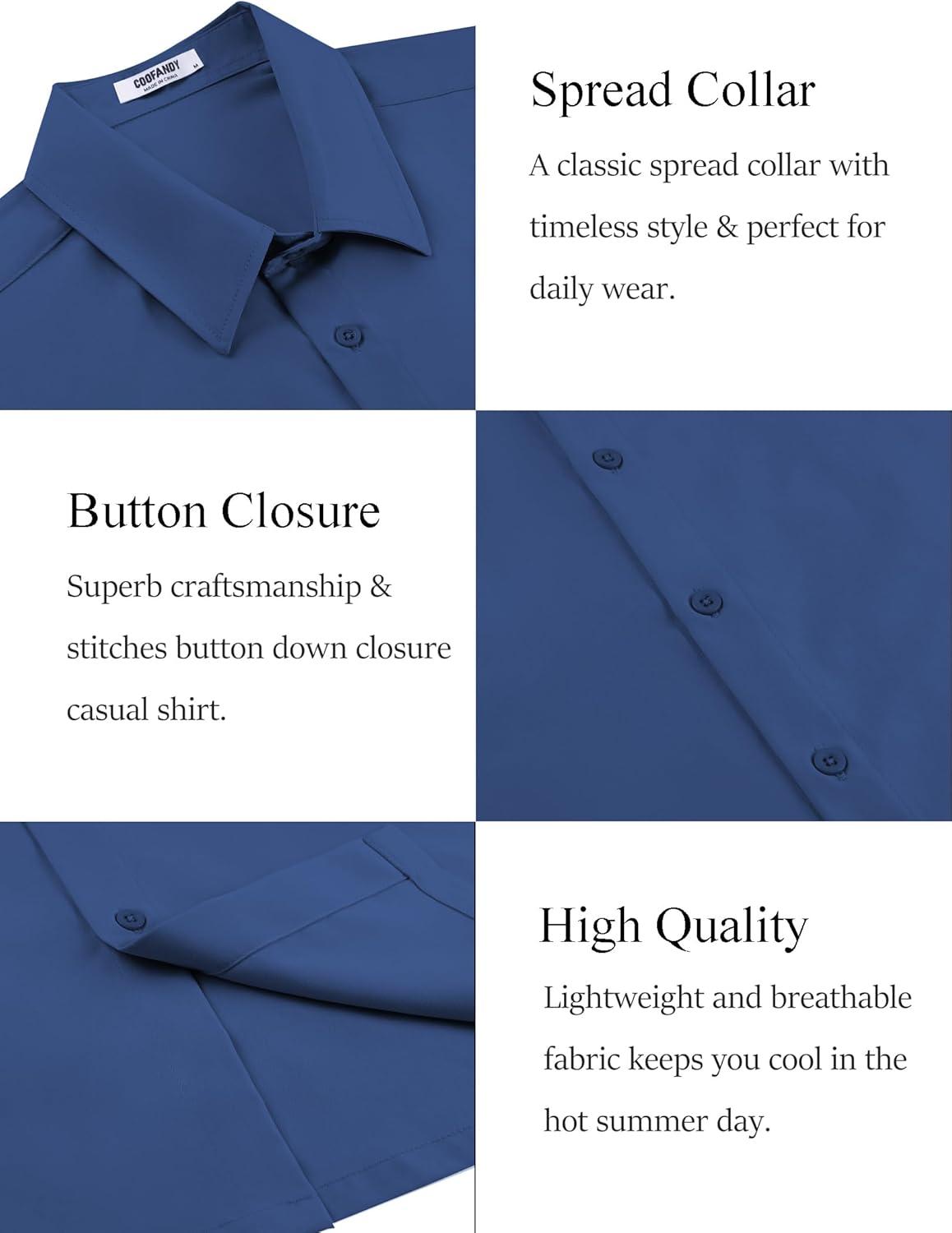 imageCOOFANDY Mens Short Sleeve Button Down Shirt Lightweight Wrinkle Free Untucked Dress Shirts