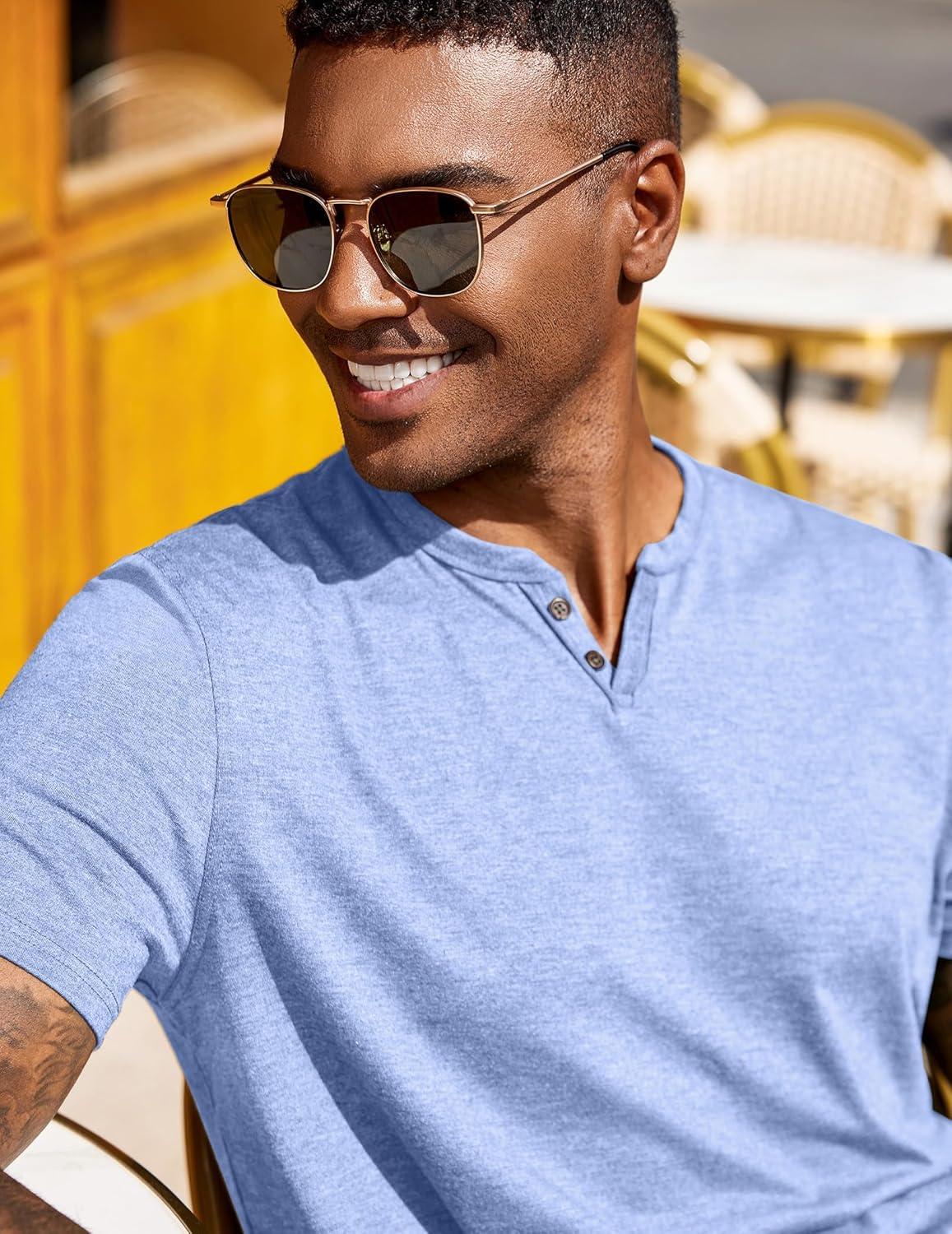 imageCOOFANDY Mens T Shirts Short Sleeve Casual V Neck TShirt Soft Notch Neck Tee Classic Plain ShirtsLight Blue